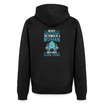 never underestimate the power of a woman who - Unisex Premium Organic Zip Hoodie - black - Back - Nico (187cm)