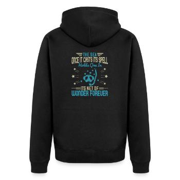 Das Meer, sobald es seinen Zauber ausspricht, hält einen in - Unisex Premium Bio Zip Hoodie - Schwarz - Hinten - Nico (187cm)