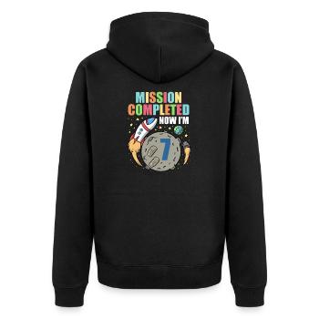 Space Birthday 7 Astronaut Planeten Raketenschiff - Unisex Premium Bio Zip Hoodie - Schwarz - Hinten - Nico (187cm)
