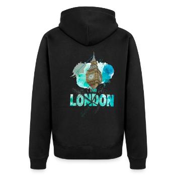 London England UK Stadt Skyline Splash Bunt - Unisex Premium Bio Zip Hoodie - Schwarz - Hinten - Nico (187cm)