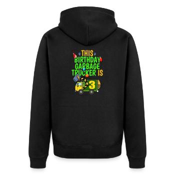 Garbage Truck Birthday Kids Boy 3rd Birthday Party - Unisex Premium Organic Zip Hoodie - black - Back - Nico (187cm)