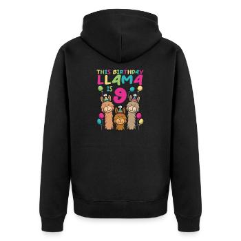 Lama Geburtstag 9. Geburtstag Party Alpaka Mädchen - Unisex Premium Bio Zip Hoodie - Schwarz - Hinten - Nico (187cm)