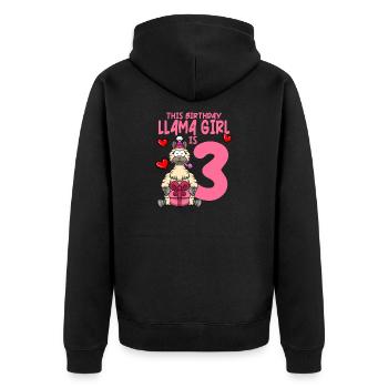 Llama Birthday 3rd Birthday Party Alpaca Girl - Unisex Premium Organic Zip Hoodie - black - Back - Nico (187cm)