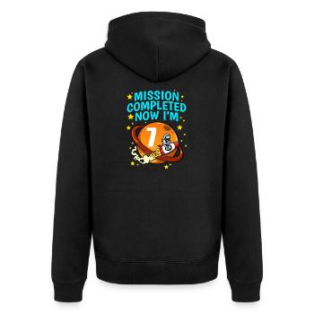 Space Birthday 7 Astronaut Planeten Raketenschiff - Unisex Premium Bio Zip Hoodie - Schwarz - Hinten - Nico (187cm)