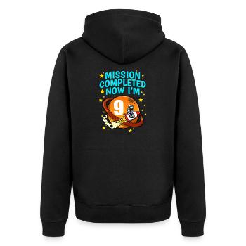 Space Birthday 9 Astronaut Planeten Raketenschiff - Unisex Premium Bio Zip Hoodie - Schwarz - Hinten - Nico (187cm)