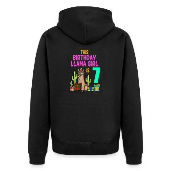 Llama Girl 7th Birthday Party Alpaca - Unisex Premium Organic Zip Hoodie - black - Back - Nico (187cm)
