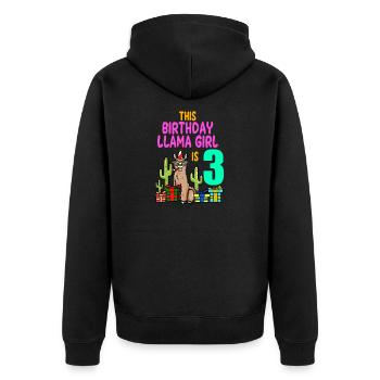 Llama Girl 3rd Birthday Party Alpaca - Unisex Premium Organic Zip Hoodie - black - Back - Nico (187cm)