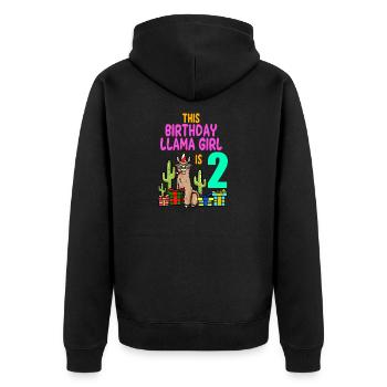 Llama Girl 2nd Birthday Party Alpaca - Unisex Premium Organic Zip Hoodie - black - Back - Nico (187cm)