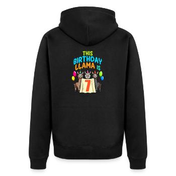 Llama Girl 7th Birthday Party Alpaca - Unisex Premium Organic Zip Hoodie - black - Back - Nico (187cm)
