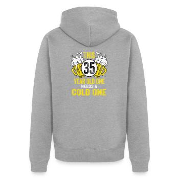 Männer Bier Geburtstag Lustig 35 Jahre alt Bierliebhaber - Unisex Premium Bio Zip Hoodie - Grau meliert - Hinten - Nico (187cm)