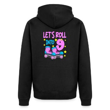 Rollschuh Geburtstag 9. Geburtstag Rollschuhlaufen - Unisex Premium Bio Zip Hoodie - Schwarz - Hinten - Nico (187cm)