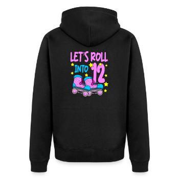 Rollschuh Geburtstag 12. Geburtstag Rollschuhlaufen - Unisex Premium Bio Zip Hoodie - Schwarz - Hinten - Nico (187cm)