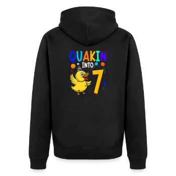 Ente Geburtstagsparty Kinder 7. Geburtstag Ente - Unisex Premium Bio Zip Hoodie - Schwarz - Hinten - Nico (187cm)