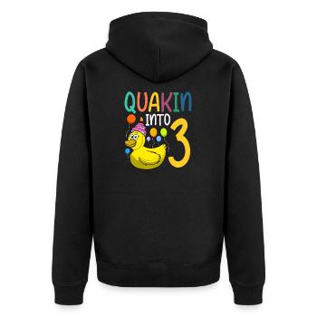 Duck Birthday Party Kids 3rd Birthday Duck - Unisex Premium Organic Zip Hoodie - black - Back - Nico (187cm)