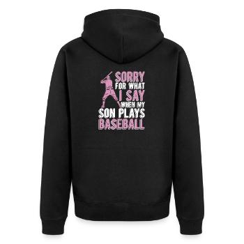 Baseball Mama Sorry für das, was ich sage Softball Mama - Unisex Premium Bio Zip Hoodie - Schwarz - Hinten - Nico (187cm)