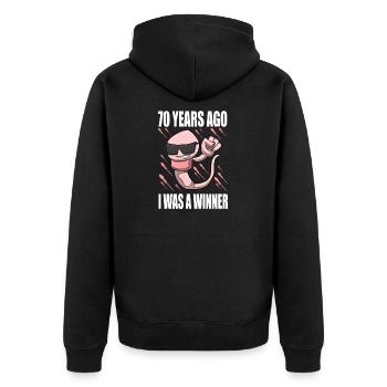 Homme Sperme Anniversaire 70 ans - Veste à capuche bio Premium Unisexe - noir - Dos - Nico (187cm)