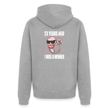 Homme Sperme Anniversaire 23 ans - Veste à capuche bio Premium Unisexe - gris chiné - Dos - Nico (187cm)