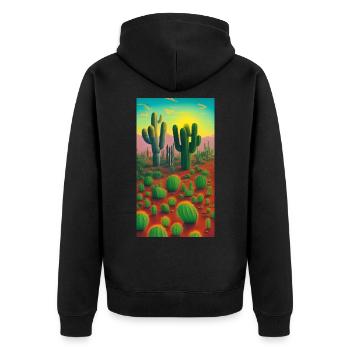 Retro Cactus - Unisex Premium Organic Zip Hoodie - black - Back - Nico (187cm)