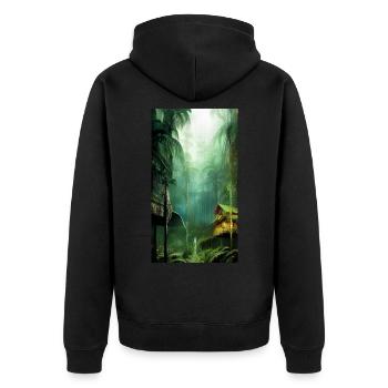 Rainforest - Unisex Premium Organic Zip Hoodie - black - Back - Nico (187cm)