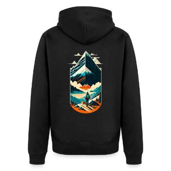 Wanderlust 01 - Unisex Premium Bio Zip Hoodie - Schwarz - Hinten - Nico (187cm)