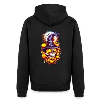 Halloween Totenkopf Schädel - Unisex Premium Bio Zip Hoodie - Schwarz - Hinten - Nico (187cm)