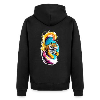 Tiger Sprung - Unisex Premium Bio Zip Hoodie - Schwarz - Hinten - Nico (187cm)