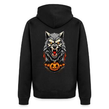 Halloween Wolf - Unisex Premium Bio Zip Hoodie - Schwarz - Hinten - Nico (187cm)