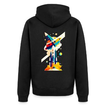 Space View / Rocket 02 - Unisex Premium Organic Zip Hoodie - black - Back - Nico (187cm)