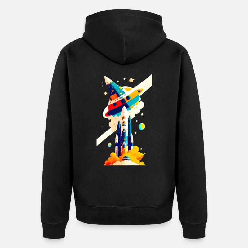 Space View / Rocket 02 - Unisex Premium Bio Zip Hoodie - Schwarz