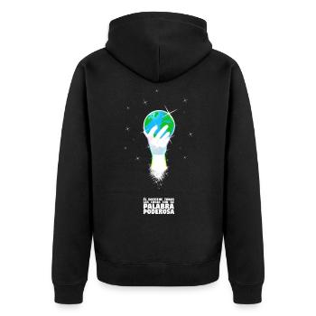 Er unterstützt die spanische Welt - Unisex Premium Bio Zip Hoodie - Schwarz - Hinten - Nico (187cm)