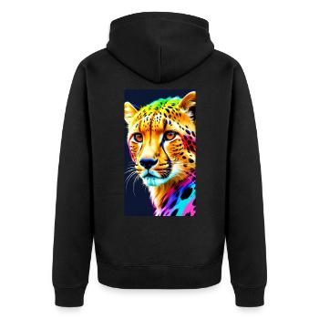 Cheetah Front - Unisex Premium Bio Zip Hoodie - Schwarz - Hinten - Nico (187cm)