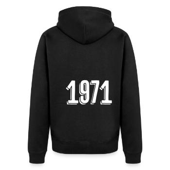 Geburtsjahr 1971 Geburtsdatum - Unisex Premium Bio Zip Hoodie - Schwarz - Hinten - Nico (187cm)