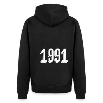 Geburtsjahr 1991 Geburtsdatum - Unisex Premium Bio Zip Hoodie - Schwarz - Hinten - Nico (187cm)