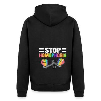 Halte à l’homophobie LGBTQ - Veste à capuche bio Premium Unisexe - noir - Dos - Nico (187cm)
