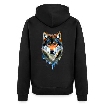 Der Wolf - Unisex Premium Bio Zip Hoodie - Schwarz - Hinten - Nico (187cm)