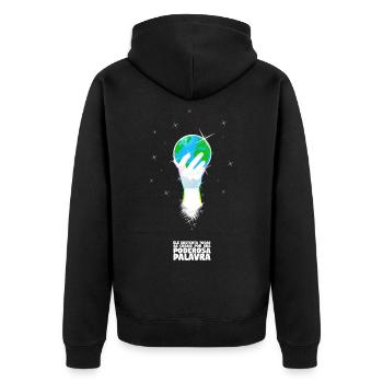 Er unterstützt alles, was mit Portugiesisch zu tun hat - Unisex Premium Bio Zip Hoodie - Schwarz - Hinten - Nico (187cm)