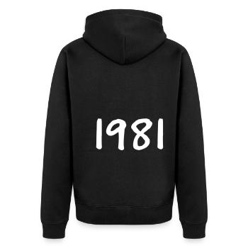 Geburtsjahr 1981 Geschenkidee - Unisex Premium Bio Zip Hoodie - Schwarz - Hinten - Nico (187cm)