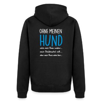 ohne meinen HUND - Unisex Premium Bio Zip Hoodie - Schwarz - Hinten - Nico (187cm)