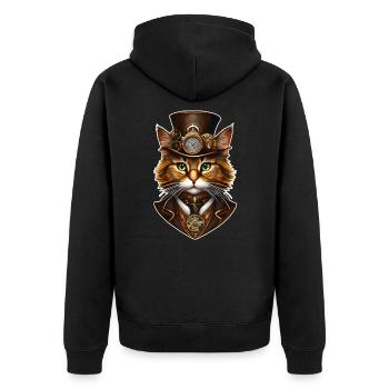 Cool Steampunk Cat - Unisex Premium Organic Zip Hoodie - black - Back - Nico (187cm)
