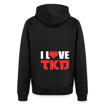 Liebe Taekwondo Taekwondo-Spieler - Unisex Premium Bio Zip Hoodie - Schwarz - Hinten - Nico (187cm)