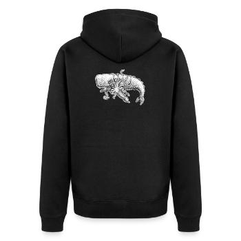 Pottwal und Riesenkalmar. Urlaubsshirt. - Unisex Premium Bio Zip Hoodie - Schwarz - Hinten - Nico (187cm)