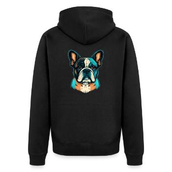 Süße französische Bulldogge in abstrakten Farben - Unisex Premium Bio Zip Hoodie - Schwarz - Hinten - Nico (187cm)