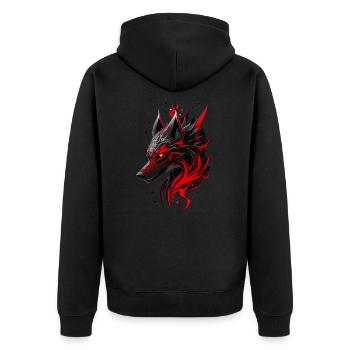 Black and Red Wolf Head with White Magic Symbols - Unisex Premium Organic Zip Hoodie - black - Back - Nico (187cm)