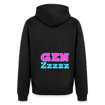 Gen Z Humor Schlafmütze - Unisex Premium Bio Zip Hoodie - Schwarz - Hinten - Nico (187cm)
