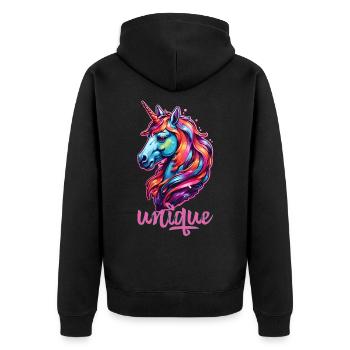 Unique - Unisex Premium Organic Zip Hoodie - black - Back - Nico (187cm)