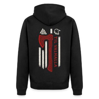 Til Valhalla Wikinger Axt - Unisex Premium Bio Zip Hoodie - Schwarz - Hinten - Nico (187cm)