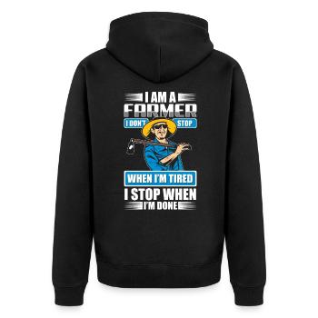 Farmer Farm Farmer - Unisex Premium Organic Zip Hoodie - black - Back - Nico (187cm)