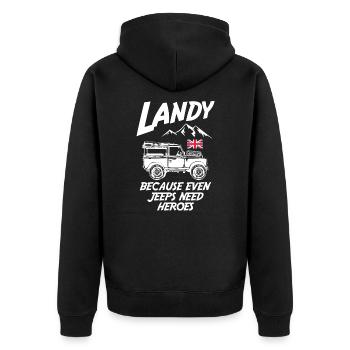 Landy Because Even Jeeps Need Heroes - Unisex Premium Organic Zip Hoodie - black - Back - Nico (187cm)