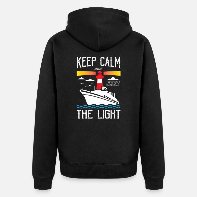 Keep Calm and Seek The Light Lighthouse - Unisex Premium Bio Zip Hoodie - Schwarz