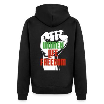 Women Life Freedom - Unisex Premium Bio Zip Hoodie - Schwarz - Hinten - Nico (187cm)